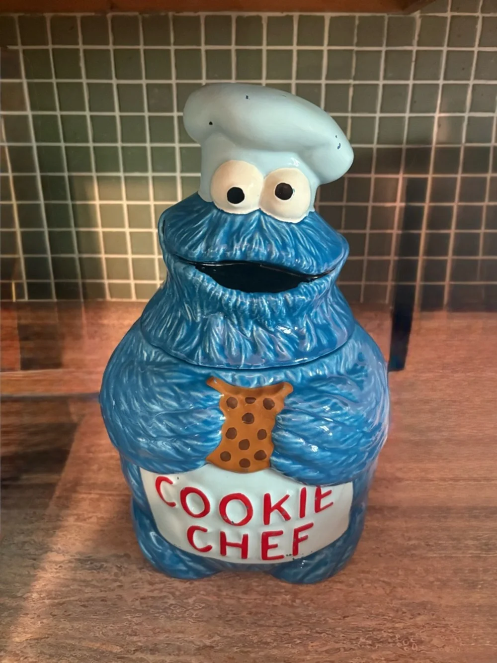 Vintage RARE 1970’s Sesame Street Cookie Monster Cookie Chef Ceramic Cookie Jar